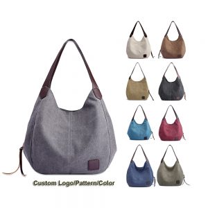 Leather Shoulder Strap Ladies Classic Canvas Handbag