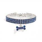 Rhinestone Dog Collar, Adjustable Sparkling Pet Collar with Bone Charm for Small Dogs Cats CC055