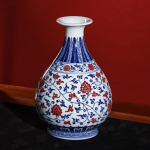 Hand-painted Blue and White Underglaze Red Interlocking Lotus Yuhuchun Vase, Jingdezhen Antique Porcelain Ornament