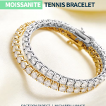 Custom Moissanite Tennis Bracelet, 3–5mm VVS Lab-Grown Moissanite, Rhodium & Palladium-Plated Brass